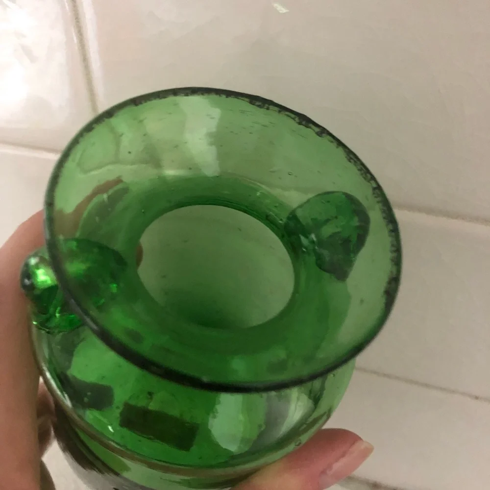 Hand Blown Green Two Handle Glass Vase - Made in Egypt